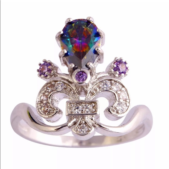 Jewelry - Rainbow Topaz Amethyst Gemstone Silver Ring Size 8